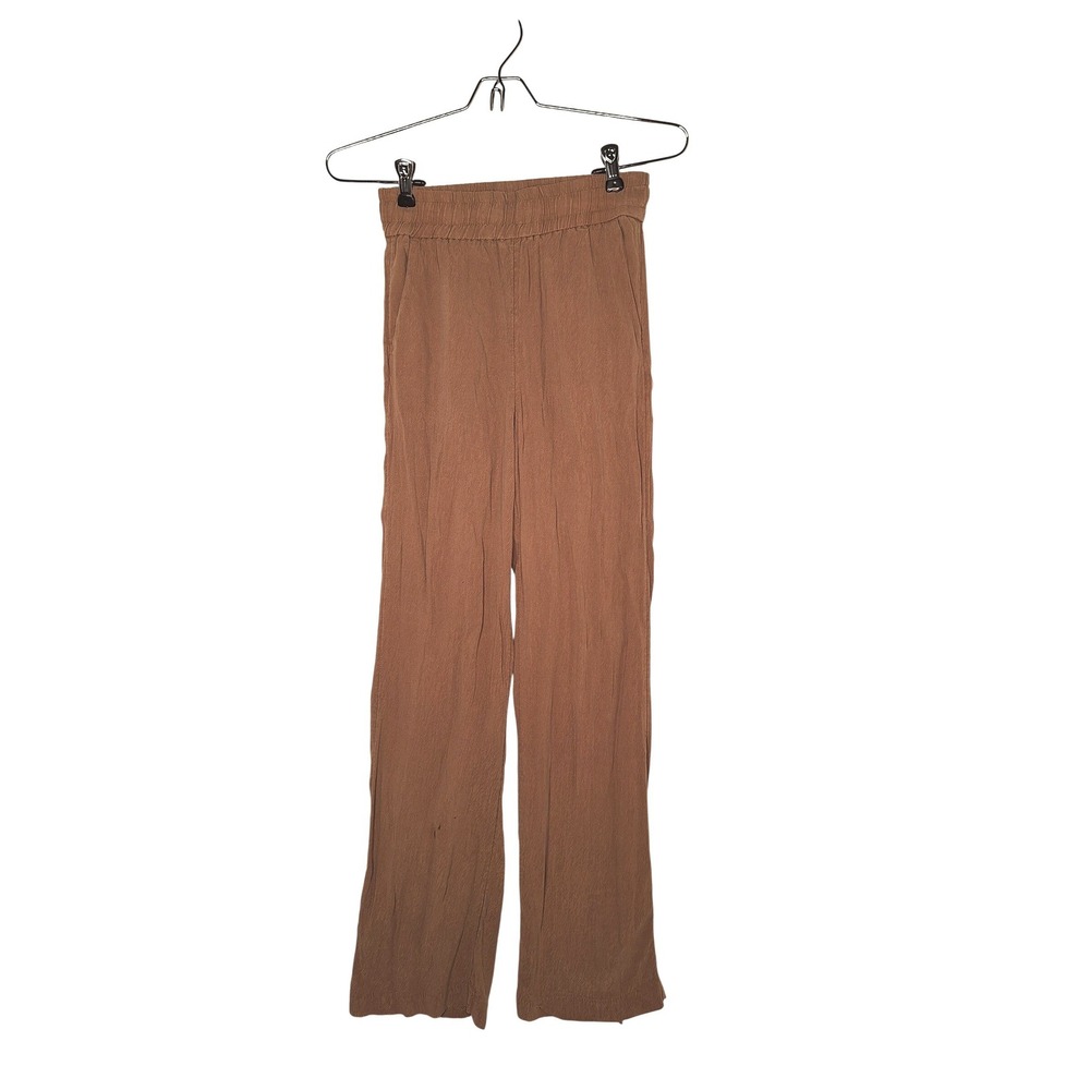H&M Tan Brown Textured Wide Leg Elastic Waist Pants Trousers 09952773 XS